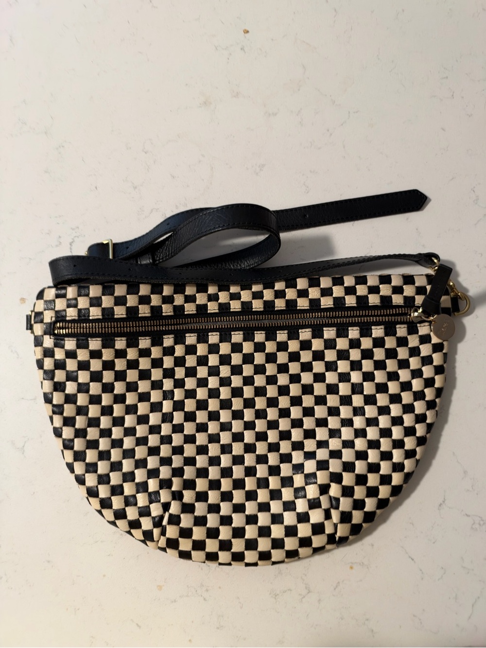 Black and Cream Checkered Clare V Fanny Pack